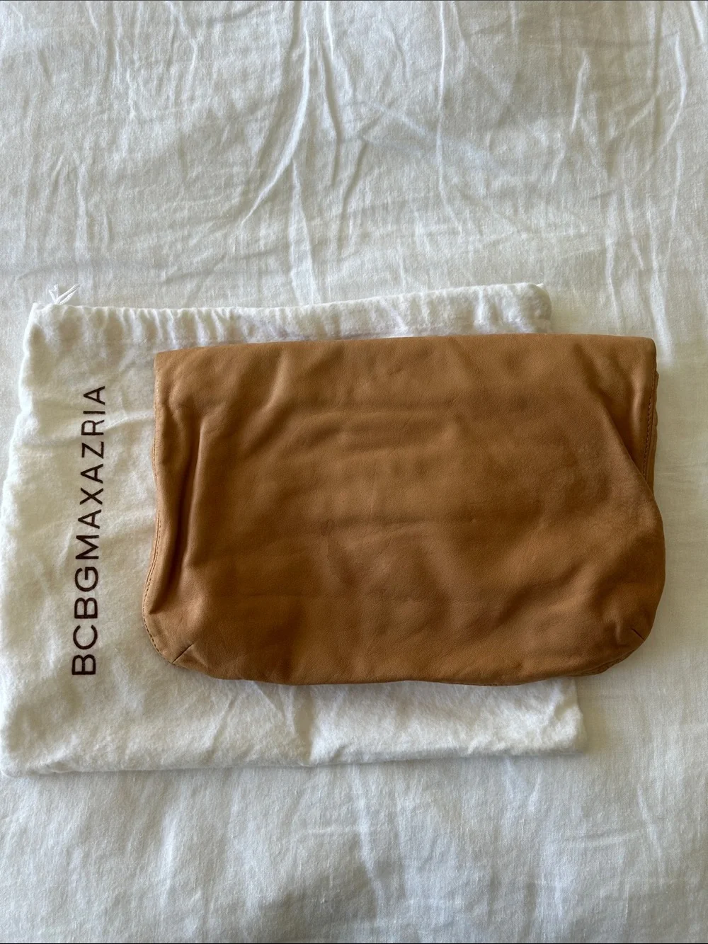 BCBGMaxAzria Tan Envelope Leather Clutch